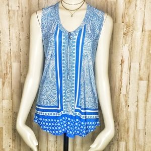 INC | Seeveless Zipper Front Petite Print Blouse